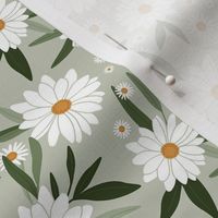 Daisies on Sage Green - Medium Scale