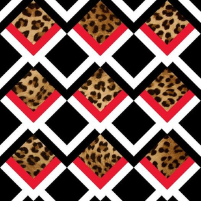 black and white squares leopard red