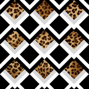 black and white squares leopard  gray
