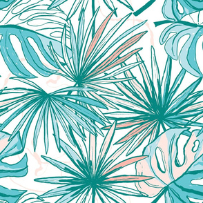 Palm leaves large scale turquoise