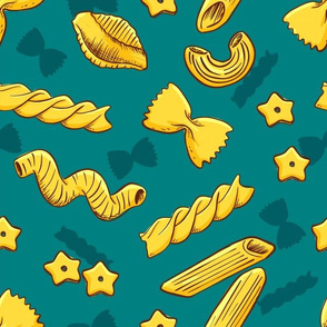 Pasta on teal background