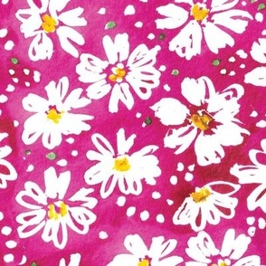 white daisies on pink background