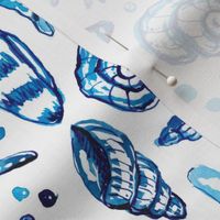 blue watercolor seashells coastal fabric