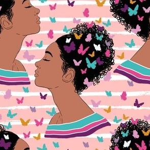 African American black girl with butterflies