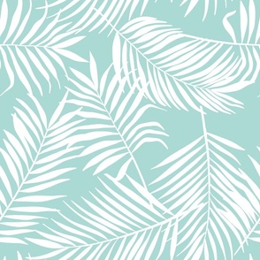 palm leaves on light turquoise mint 