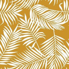 palm leaves on mustard yellow