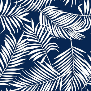 palm leaves on navy blue