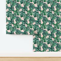 watercolor monstera leaves blush pink large scale