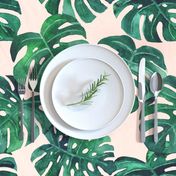 watercolor monstera leaves blush pink