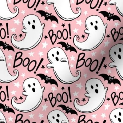 cute retro hand-drawn halloween ghosts blush pink