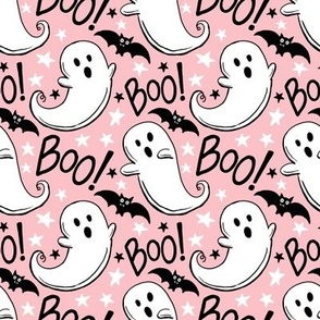 cute retro hand-drawn halloween ghosts blush pink