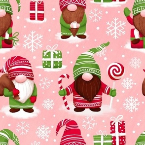 Christmas gnomes fabric blush pink