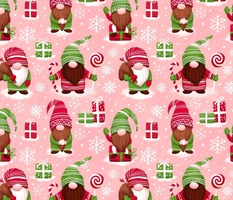 Christmas gnomes fabric blush pink