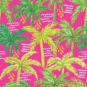 Green and pink Palm trees vivid color pink