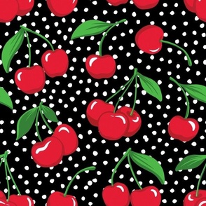 cherries on dotted background