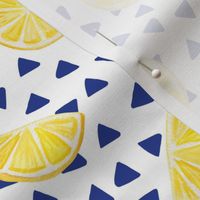 watercolor lemons with darker blue triangles