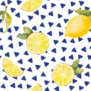 watercolor lemons with darker blue triangles