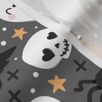 cute Halloween kawaii grey Halloween fabric