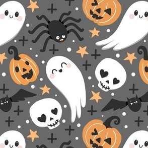 cute Halloween kawaii grey Halloween fabric
