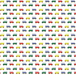 White fabric with a multicoloured camper van design