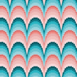 Flame stitch scallops teal pink large