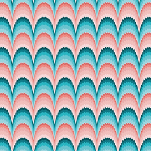 Flame stitch scallops teal pink small