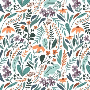 Flower pattern with flat style floral elements