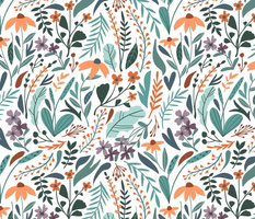 Flower pattern with flat style floral elements
