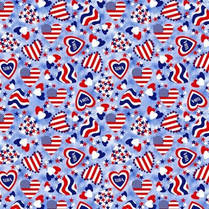 patriotic hearts on blue small scale