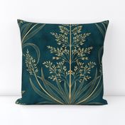 L // Golden grass - Contemporary Metallic Gold Wild Grass on teal base