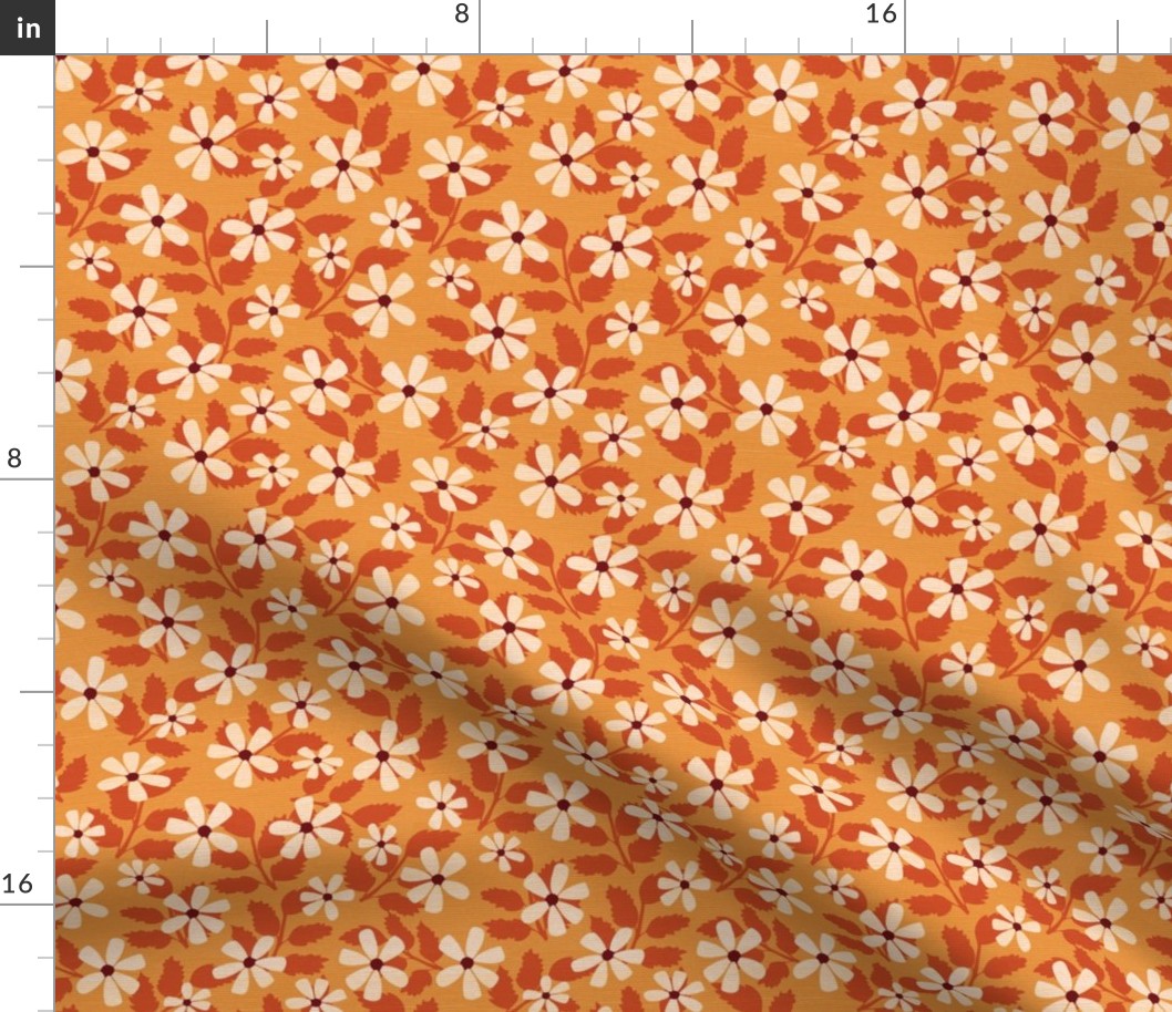 Daisies on orange with woven texture