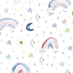 Watercolor rainbows, stars, moons - sweet print for nursery p232