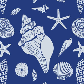 Summer Seashells Navy Blue Pattern