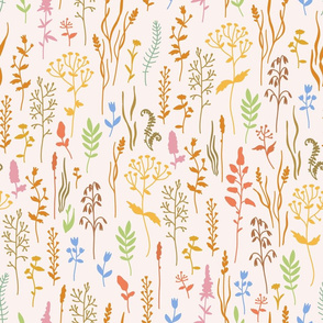 Wild Grasses colorful herbs and flowers botanical pattern