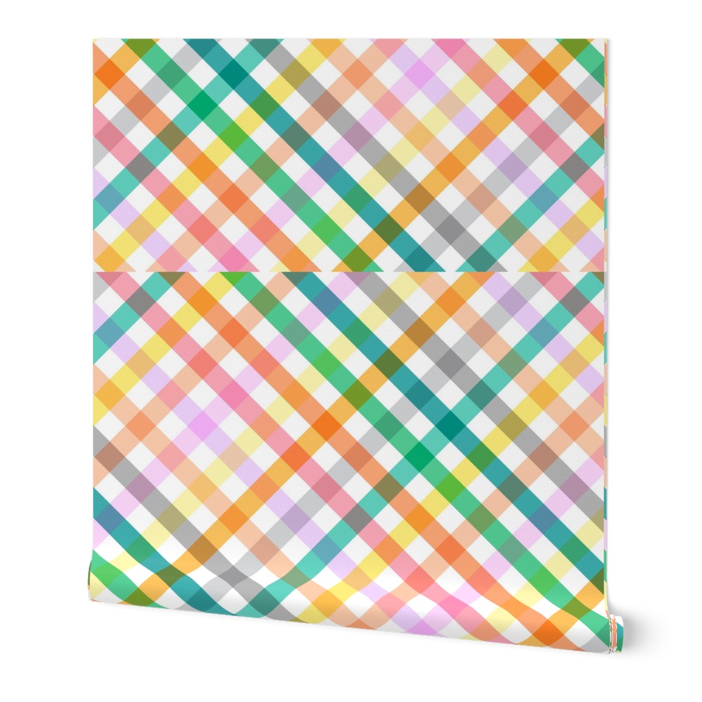 Gingham fabric Diagonal Spring Picnic Multicolor Rainbow Medium 