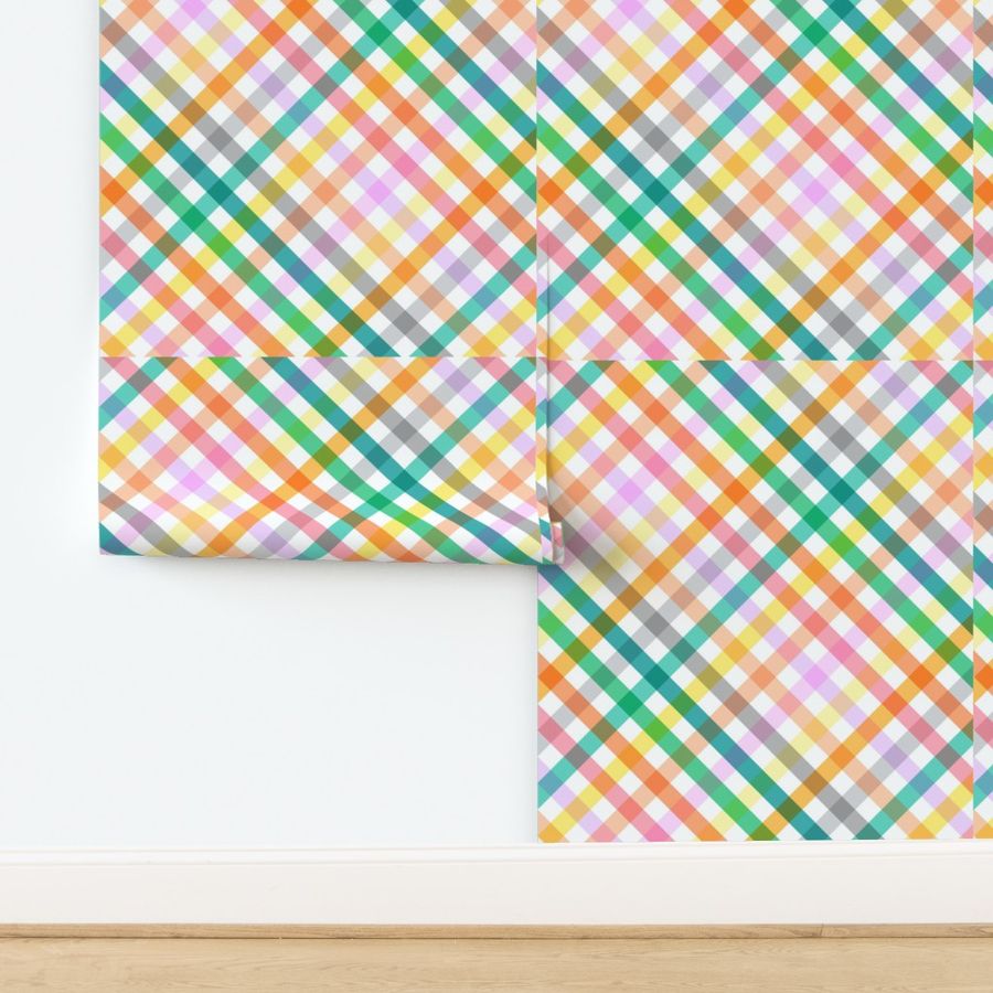 Gingham fabric Diagonal Spring Picnic Multicolor Rainbow Medium 