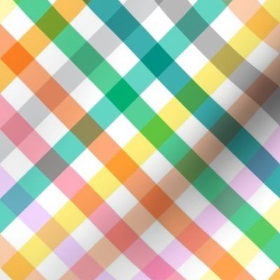 Gingham fabric Diagonal Spring Picnic Multicolor Rainbow Medium 