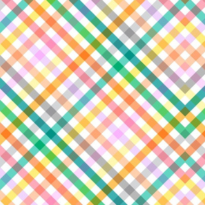 Gingham fabric Diagonal Spring Picnic Multicolor Rainbow Medium 
