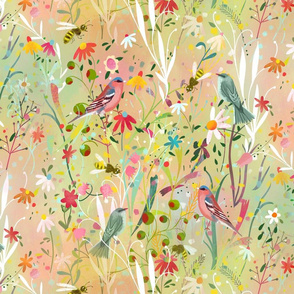 pastel meadow busy bees +birds // large scale