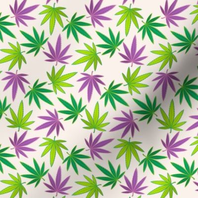 ★ SPINNING WEED ★ Green + Purple on Ivory White - Small Scale/ Collection : Cannabis Factory 1 – Marijuana, Ganja, Pot, Hemp and other weeds prints