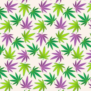 ★ SPINNING WEED ★ Green + Purple on Ivory White - Small Scale/ Collection : Cannabis Factory 1 – Marijuana, Ganja, Pot, Hemp and other weeds prints