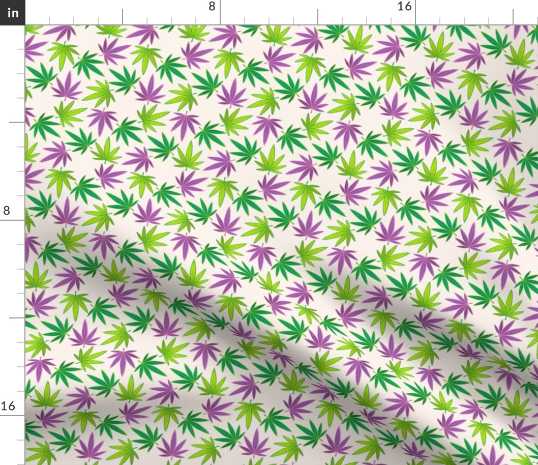 ★ SPINNING WEED ★ Green + Purple on Ivory White - Small Scale/ Collection : Cannabis Factory 1 – Marijuana, Ganja, Pot, Hemp and other weeds prints