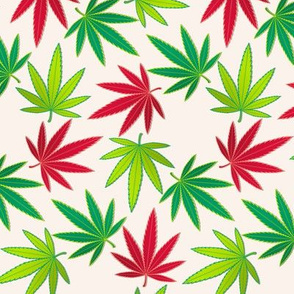 ★ SPINNING WEED ★ Green + Red on Ivory White - Large Scale/ Collection : Cannabis Factory 1 – Marijuana, Ganja, Pot, Hemp and other weeds prints