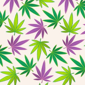 ★ SPINNING WEED ★ Green + Purple on Ivory White - Large Scale/ Collection : Cannabis Factory 1 – Marijuana, Ganja, Pot, Hemp and other weeds prints