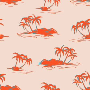 Palms On Islands orange pink teal