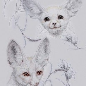 6x7 Inch Half-Drop Repeat of Fennec Foxes with Foxtail Grasses