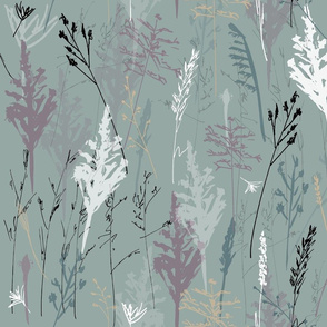 Wild Grasses - hand drawn - teal