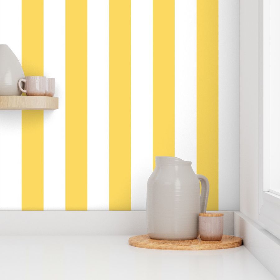 Large Pineapple Yellow Awning Stripe Pattern Vertical in White