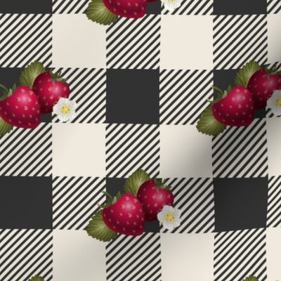 Buffalo Check-Strawberries On Soft Black & Ecru-L