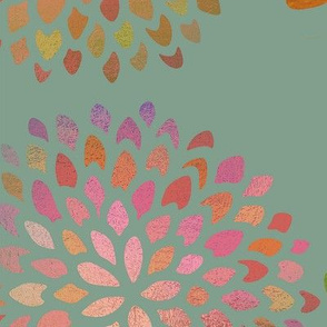 Dahlia Pink Orange Foil Pattern Sage Green BG